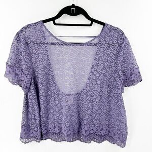 ✅ VICTORIA'S SECRET PURPLE LACE OPEN BACK TOP SIZE X-LARGE SEMI-SHEER